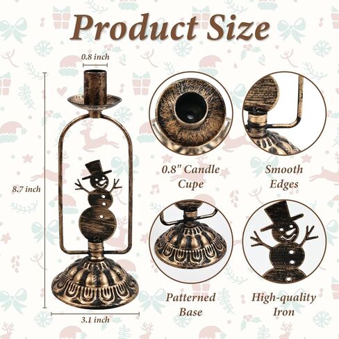 Set of 3 Christmas Candle Holders, Iron Candlestick Holders for Taper Candles, Vintage Candle Sticks Holder Set, Candlestick Holder for Table Mantel Centerpiece Christmas Decorations in Saudi Arabia