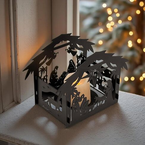 Advent Christmas Metal Candle Holder, Nativity Scene Decor, Christ Holy Family Candlestick, Nativity Set for Christmas Home Church Table (Black) in Kuwait