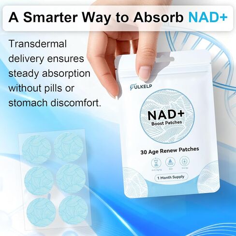NAD Patches for Women and Men, 8 Hour Time-Release for Cellular Energy & Focus, A New Kind of NAD Supplement with Nicotinamide Riboside, Resveratrol, CoQ10, 30 Patches in Saudi Arabia