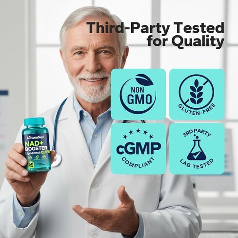 مكمل NAD+ 650 ملجم (60 كبسولة)، ليبوسومال NAD+ مع ريسفيراترول وكيرسيتين، تم اختباره من قبل طرف ثالث، بديل مكمل NMN in Saudi Arabia