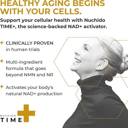 Nuchido Time+ NAD Supplement for Men & Women - Advanced Formula for Healthy Aging, Energy, Focus, Cellular Health & Longevity - Nicotinamide, Alpha Lipoic Acid, Quercetin - 90 Capsules in Saudi Arabia