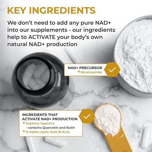 Nuchido Time+ NAD Supplement for Men & Women - Advanced Formula for Healthy Aging, Energy, Focus, Cellular Health & Longevity - Nicotinamide, Alpha Lipoic Acid, Quercetin - 90 Capsules in Saudi Arabia