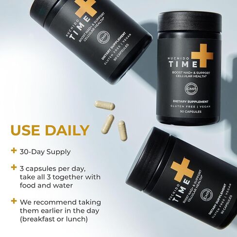 Nuchido Time+ NAD Supplement for Men & Women - Advanced Formula for Healthy Aging, Energy, Focus, Cellular Health & Longevity - Nicotinamide, Alpha Lipoic Acid, Quercetin - 90 Capsules in Saudi Arabia