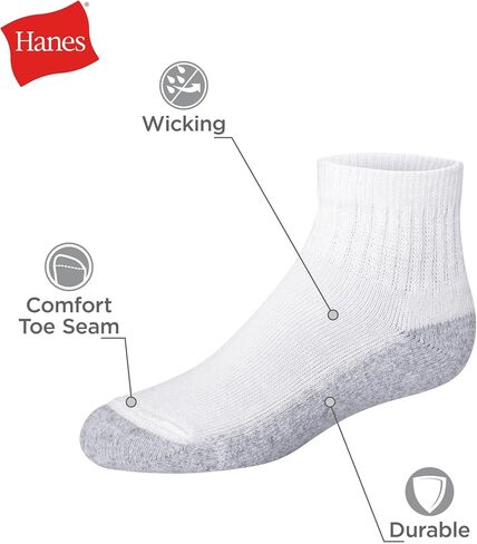 Hanes boys Ankle Socks, 14 Pairs, Stretch-cotton Socks for Boys, Moisture-wicking, Cushioned in Saudi Arabia