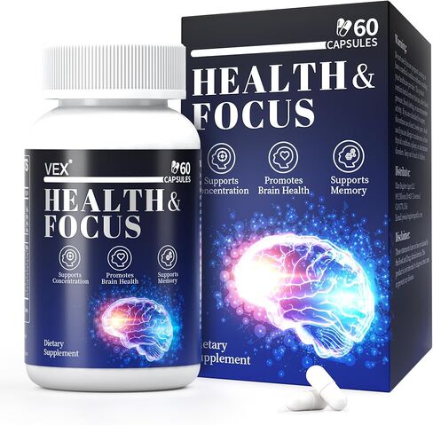 VEX Brain Supplements for Memory and Focus Contain Vitamin B12 folic Acid acetylcysteine Purslane Lion's Mane Mushroom and Ginkgo biloba extracts—for Brain Health 60 Capsules in Saudi Arabia