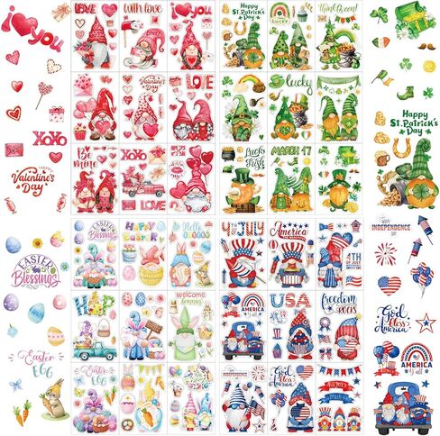 36 Sheets Window Clings Set Festive Window Stickers for Valentines St Patricks Easter 4th of July Window Decor Large Heart Tree Shamrock Egg Stars for Glass Windows Home in Saudi Arabia