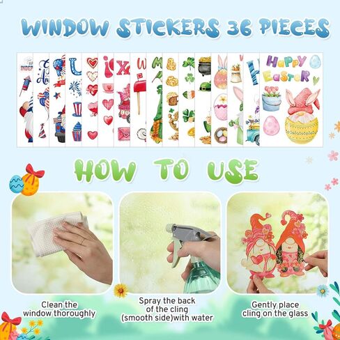 36 Sheets Window Clings Set Festive Window Stickers for Valentines St Patricks Easter 4th of July Window Decor Large Heart Tree Shamrock Egg Stars for Glass Windows Home in Saudi Arabia