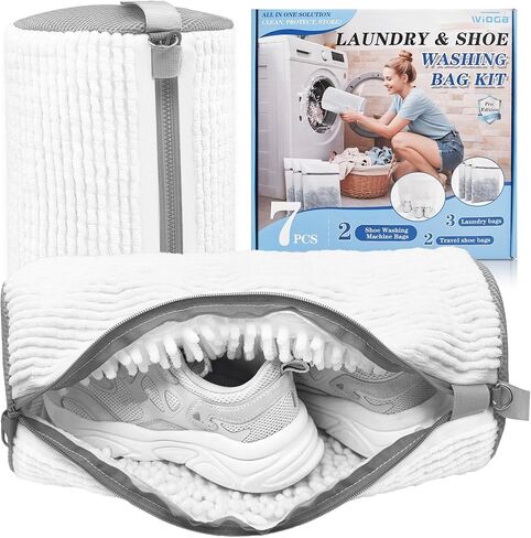 3-IN-1 Laundry & Shoe Washing Machine Bag Kit : Laundry Shoe Bag for Washer and Dryer,Reusable Shoe Cleaning Bag for Sneakers,Tennis,Self-locking Zipper & Microfiber,Include 3 Laundry Bag & 2 Shoe Bag in Saudi Arabia