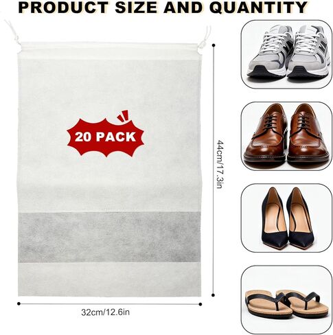 20 Pack Shoe Bags for Travel, 17" x 12.6" Drawstring Shoe Organizers with Clear Window, Breathable Non-Woven Dustproof Pouches for Luggage & Closet (Pink) in Saudi Arabia