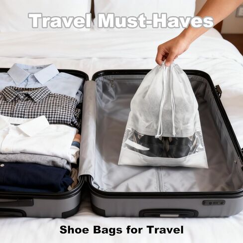 20 Pack Shoe Bags for Travel, 17" x 12.6" Drawstring Shoe Organizers with Clear Window, Breathable Non-Woven Dustproof Pouches for Luggage & Closet (Pink) in Saudi Arabia