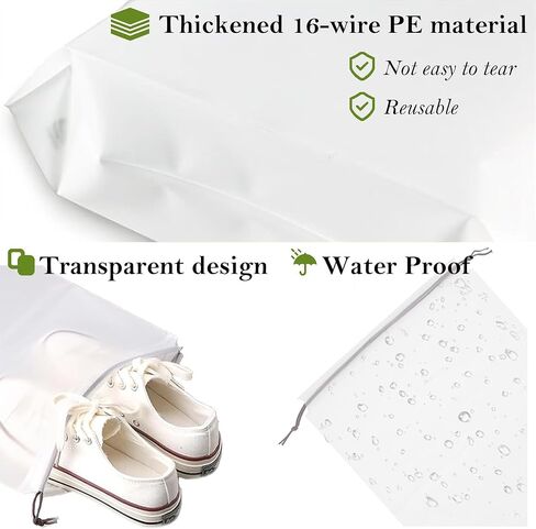 6 Pack Extra Large Clear Waterproof Travel Shoe Bags, 17.7" x 13.8" Dustproof Portable Storage for Men and Women in Saudi Arabia