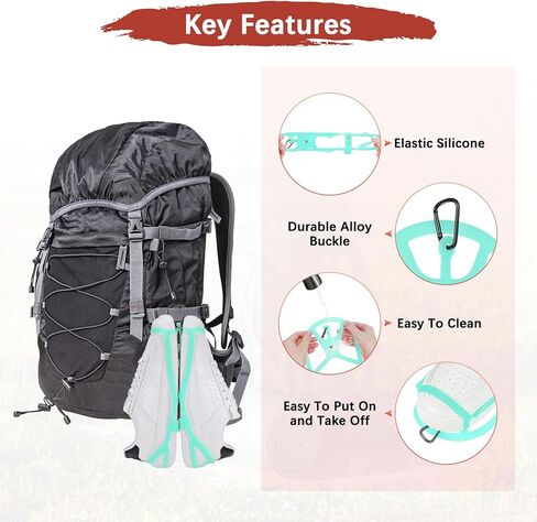 Shoe Holster for Backpack [1SET] - Elastic Silicone Footwear Holder with Clip Use for Travel & Outdoors & Sports - [Cyan-Blue-XL] Hang Extra Shoes Cleats Boots in Saudi Arabia