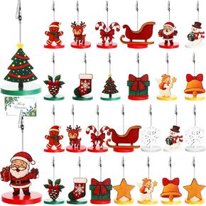 28 Pcs Christmas Wood Place Card Holders Stand with Alligator Clip for Photos Christmas Table Number Holder Santa Snowman Elk Number Name Photo Clip Holder for Xmas Party Table Decoration in Kuwait