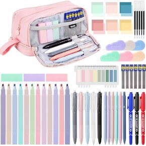 54PCS Book Annotation Kit, Big Capacity Pen Case with Highlighters, Gel Pens, Mechanical Pencils, Markers, Sticky Notes & Tabs, Aesthetic Bible Study Supplies, Journaling Kit, Student Stationary in Saudi Arabia