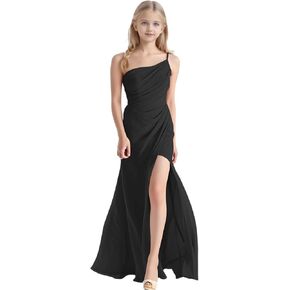 Junior Girls Bridesmaid Dresses for Teens One Shoulder Ruffle Chiffon Flower Girl Formal Gown for Wedding in Kuwait