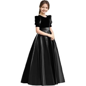 Winter Velvet Junior Bridesmaid Dress Birthday Vintage A-Line Maxi Gown Wedding Puffy Sleeve Flower Girl Dresses in Kuwait
