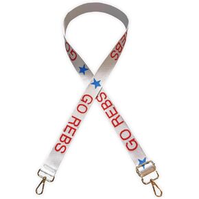 Lashicorn Go Rebs Adjustable Woven Purse Strap 25"- 48" long adjustment White Red & Blue Strap with Gold Hardware 1.5" wide College Football Mississippi Clear Bag Stadium Approved in Saudi Arabia