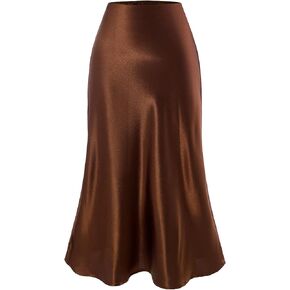 Women's Satin Skirts High Waist Flared Dressy Casual Cocktail Wedding Flowy Midi Skirt in Saudi Arabia