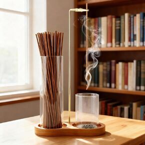 Wooden Incense Holder with Ash Catcher - 2-in-1 Storage & Burner with Glass Cups and Rotating Clip for Home Meditation in Kuwait