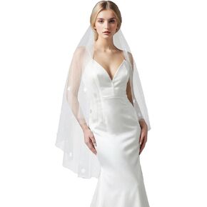 Wedding Veil for Bride 2Tier Pearl Bridal Veil Fingertip Length Flower Veils for Women Wedding in Saudi Arabia