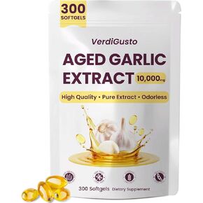 10000mg Aged Garlic Extract | 300 Softgels | Odorless Garlic Supplements | Antioxidant Support & Cognitive Function | Pure Allium Sativum 20:1 Extract | Non-GMO, Gluten-Free in Kuwait
