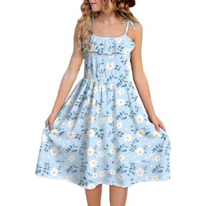 blibean Girls Summer Sundress Floral Print Strap Sleeveless Dress Size 6-15 Years in Saudi Arabia