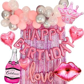 VIDAL CRAFTS Rose Gold Birthday Decorations - Ideal for birthday party with Latex & Foil Balloons and Confetti Balloons, Happy Birthday Banner and Foil Fringe Curtains for Birthday Backdrop in Saudi Arabia