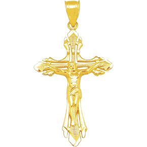 10K Yellow Gold Cross Pendant Gold Cross Charm 1.3 in x 0.7 in in Saudi Arabia