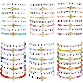 48 Pcs Kids Friendship Bracelet Set,Colorful Adjustable Beaded Bracelets,Cute Stretch Preppy Bracelets,Stackable Clay Surfer Bracelets Set,Pretend Play Beaded Bracelets for Girls Women in Kuwait