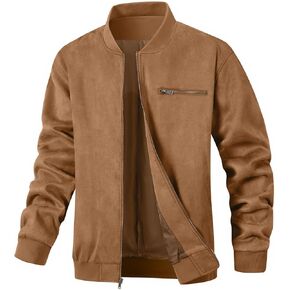 Men's Suede Bomber Jacket Casual Lightweight Vintage Jacket Varsity Coat in Saudi Arabia