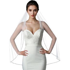 Wedding Veil Pearl and Crystal Beaded Edge Bridal Veil 1Tier Fingertip Length Bride Accessories in Saudi Arabia