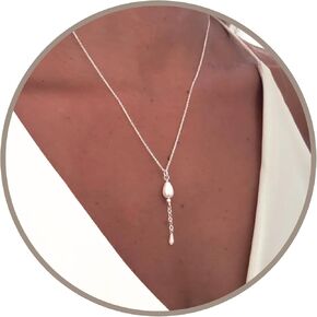 Annika Bella Pearl Lariat Necklace, Elegant 925 Silver Necklaces, Women's Jewelry, Wedding Accessories for Brides, Bridesmaid Gifts, Gift for Her in Kuwait