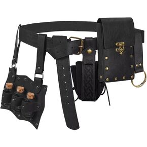 Renaissance Accessories Belt Pouch Medieval Pirate Leather Belt Viking Witch Potion Bottle Costume Men Women for Ren Fair Halloween (B Brown) in Saudi Arabia