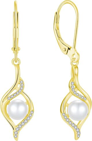 Pearl Dangle Drop Earrings for Women 925 Sterling Silver Infinity Leverback Earrings with 6MM White Pearl Jewelry in Saudi Arabia