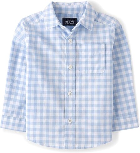 The Children's Place Boys' Long Sleeve Poplin Button Up Shirt, Whirlwhind Gingham, X-Large in Saudi Arabia