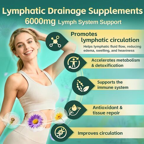 مكملات التصريف اللمفاوي الشحمي 21 في 1، كمية تكفي 100 يوم، 6000 مجم دعم النظام الليمفاوي للنساء والرجال الذين يعانون من الإشنسا والهندباء والأرقطيون والبروميلين والآذريون والكركم والمزيد، 300 كبسولة هلامية in Kuwait