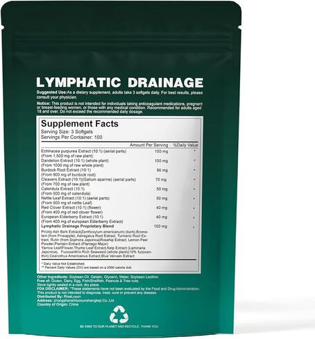مكملات التصريف اللمفاوي الشحمي 21 في 1، كمية تكفي 100 يوم، 6000 مجم دعم النظام الليمفاوي للنساء والرجال الذين يعانون من الإشنسا والهندباء والأرقطيون والبروميلين والآذريون والكركم والمزيد، 300 كبسولة هلامية in Kuwait