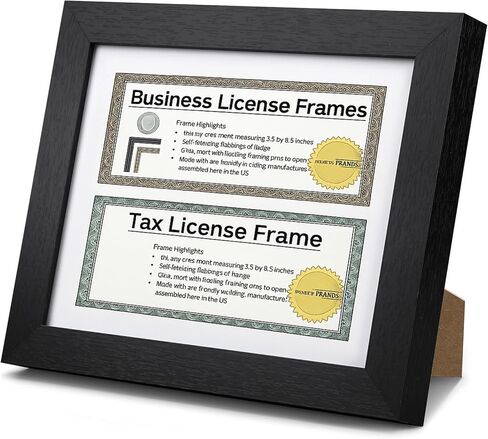 إطار ترخيص تجاري مزدوج مقاس 8.5 × 11 بوصة، إطار ترخيص احترافي من الخشب الأسود مع حصيرة مقاس 3 × 8.5 بوصة لأخصائي التجميل، وشهادة بيع بالتجزئة مع شماعات، وقائمة بذاتها لعرض الحائط وسطح الطاولة in Kuwait