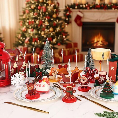 28 Pcs Christmas Wood Place Card Holders Stand with Alligator Clip for Photos Christmas Table Number Holder Santa Snowman Elk Number Name Photo Clip Holder for Xmas Party Table Decoration in Kuwait