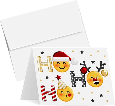 Ho Ho Holiday Greeting Cards & Envelopes Funny and Cute Emoji Black Fold Over for Christmas and New Year 4.25 x 5.5" | 25 Cards & 25 Envelopes in Kuwait