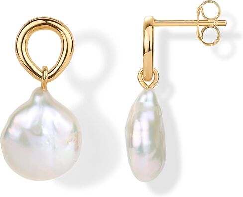 PAVOI 14K Gold Plated Pearl Earrings for Women - Pearl Statement Drop Bridal Earrings - 925 Sterling Silver Posts Dangle Studs Gold Wedding Jewelry in Saudi Arabia