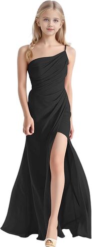 Junior Girls Bridesmaid Dresses for Teens One Shoulder Ruffle Chiffon Flower Girl Formal Gown for Wedding in Kuwait