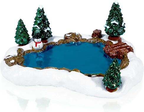 Christmas Village Accessories Winter Pond Set Resin Ice Skating Pond Ornament Miniature Winter Village Lake with Mini Snowman Snow Pines for Christmas Town Landscape,7.48 Inch in Saudi Arabia