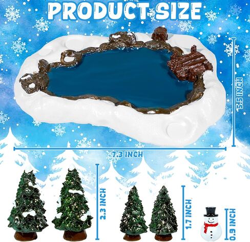 Christmas Village Accessories Winter Pond Set Resin Ice Skating Pond Ornament Miniature Winter Village Lake with Mini Snowman Snow Pines for Christmas Town Landscape,7.48 Inch in Saudi Arabia