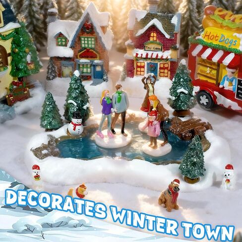 Christmas Village Accessories Winter Pond Set Resin Ice Skating Pond Ornament Miniature Winter Village Lake with Mini Snowman Snow Pines for Christmas Town Landscape,7.48 Inch in Saudi Arabia