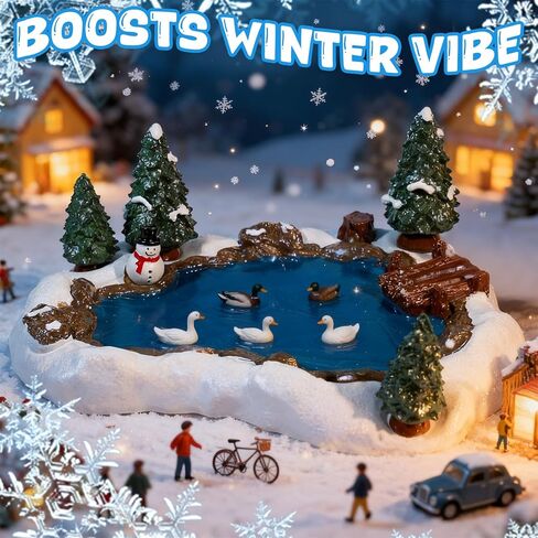 Christmas Village Accessories Winter Pond Set Resin Ice Skating Pond Ornament Miniature Winter Village Lake with Mini Snowman Snow Pines for Christmas Town Landscape,7.48 Inch in Saudi Arabia