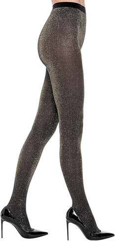 Women's Sparkly Metallic Golden Silvery Shimmer Tights 50D High Waist Glitter Pantyhose Party Evening Wear in Saudi Arabia