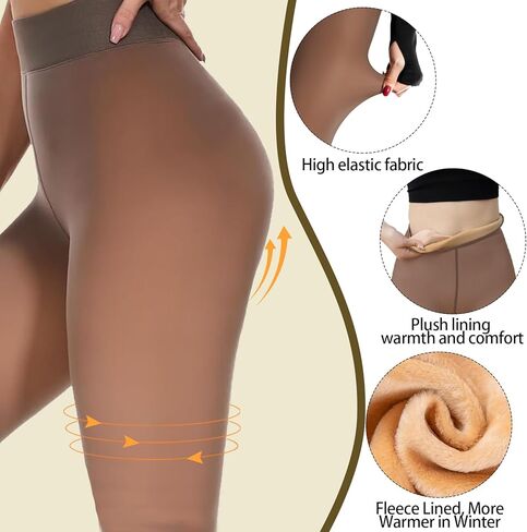 Fleece Lined Tights Women,Warm Pantyhose leggings Women,Fake Translucent Thermal Tights for Winter in Saudi Arabia