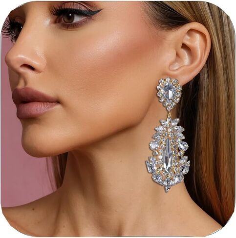 Large Rhinestone Chandelier Earrings for Women - Statement Teardrop Crystal Bridal Earrings Trendy Formal Prom Wedding Jewelry Gifts in Saudi Arabia