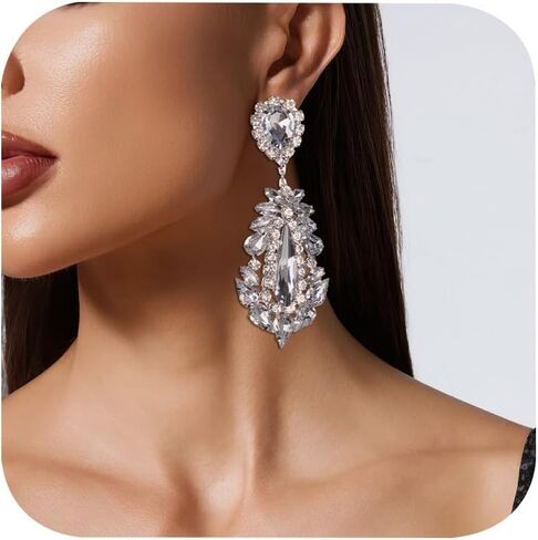 Large Rhinestone Chandelier Earrings for Women - Statement Teardrop Crystal Bridal Earrings Trendy Formal Prom Wedding Jewelry Gifts in Saudi Arabia